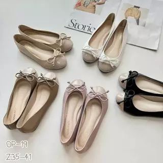 รองเท้าคัชชู ส้นเตี้ย เป็นหนัง pu นิ่มใส่สบาย มี 5สี รองเท้าบัลเล่ย์ รหัส Op-19