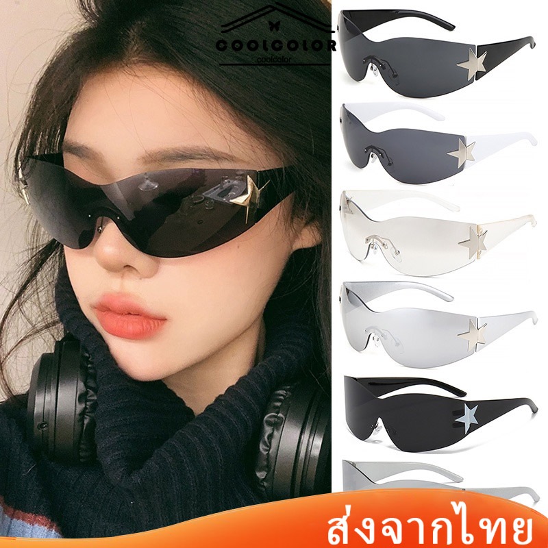 ในไทย Y2Kแว่นกันแดดไร้กรอบดาวห้าแฉกป้องกันรังสียูวีป้องกันแสงแดดรูปนักบินสไตล์ยุโรปอเมริกันสําหรับผู้หญิงผู้ชาย.COD