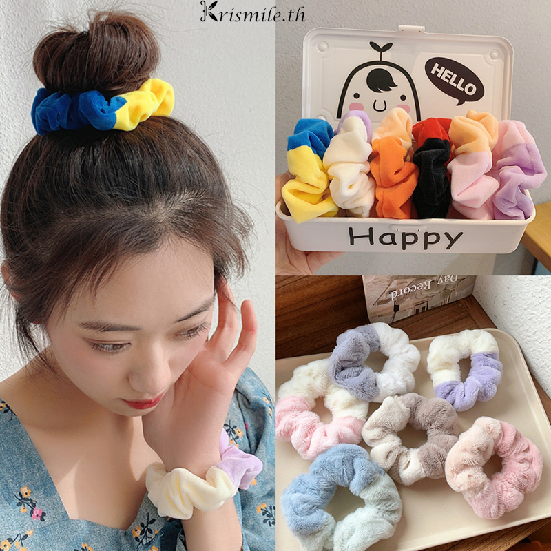 COD-ในไทย ยางรัดผม วงกลมลำไส้น่ารักๆฟูๆ สีแคนดี้ที่มีสีสัน สไตล์เกาหลีเรียบง่าย นักเรียนสำหรับผู้หญิง-Krismile