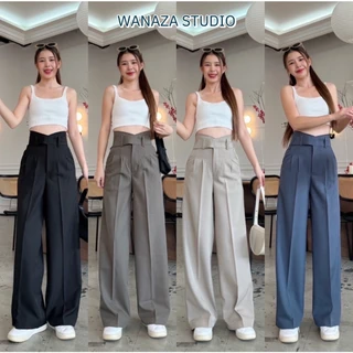 WT22 รุ่น Maily Pants 42นิ้ว สูง175 ใส่แล้วไม่ลอย กางเกงทรงกระบอก ใหญ่ กางเกงเอวสูง ผู้หญิง เก็บพุง พรางหุ่น กางเกงทำงาน