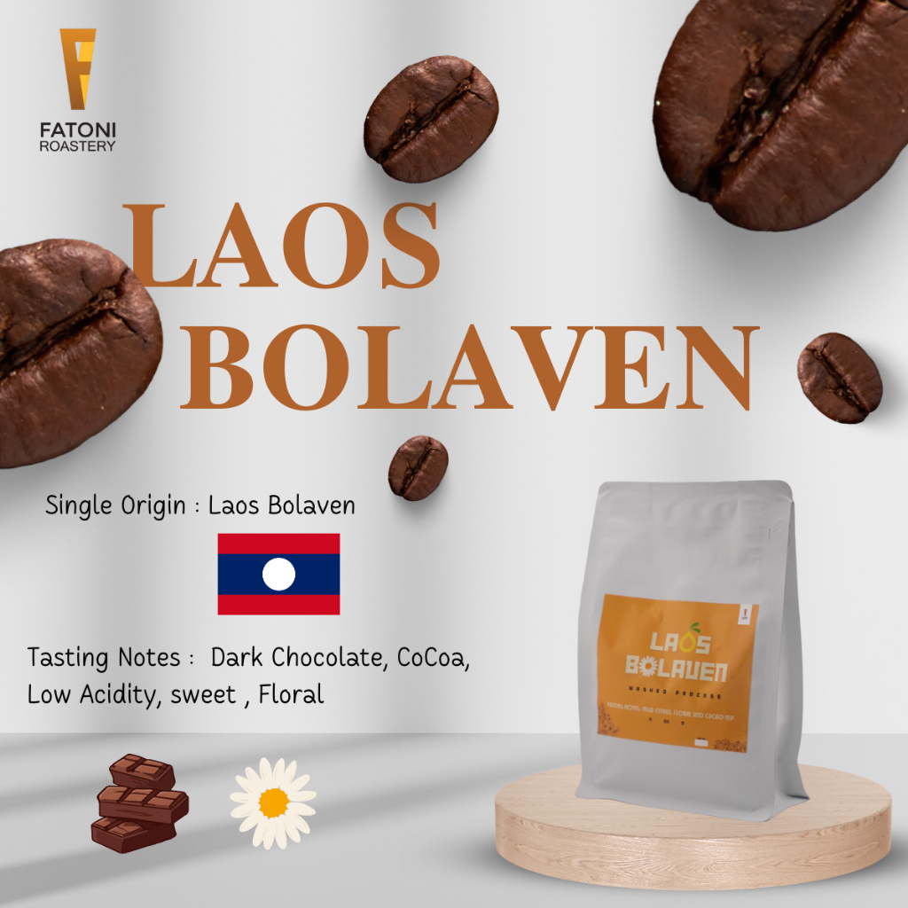 เมล็ดกาแฟคั่ว อาราบิก้า ลาว โบลาเวน Loas Bolaven 500กรัม