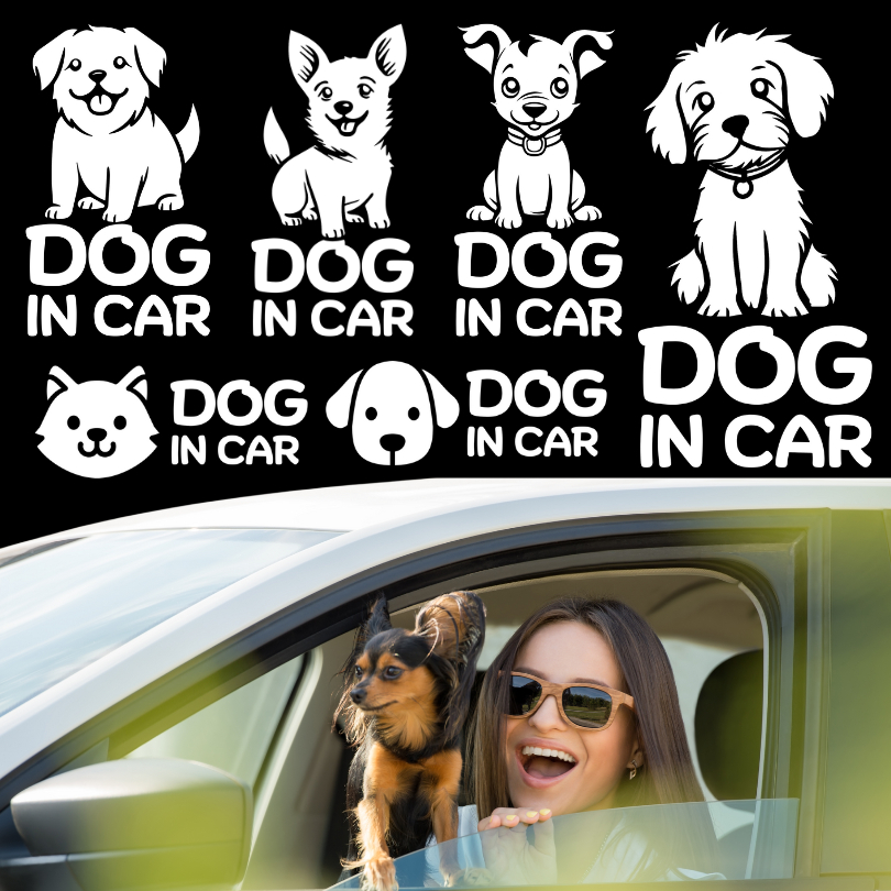 สติ๊กเกอร์ Dog in Car มีหมาในรถ PP ทนน้ำทนแดด ไดคัทสีขาว รุ่นใหม่ 2024