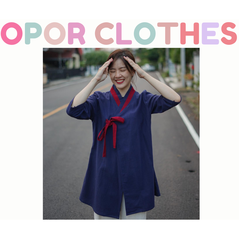 เสื้อฮันบกยาวคลุมสะโพก-ทูโทน K-019