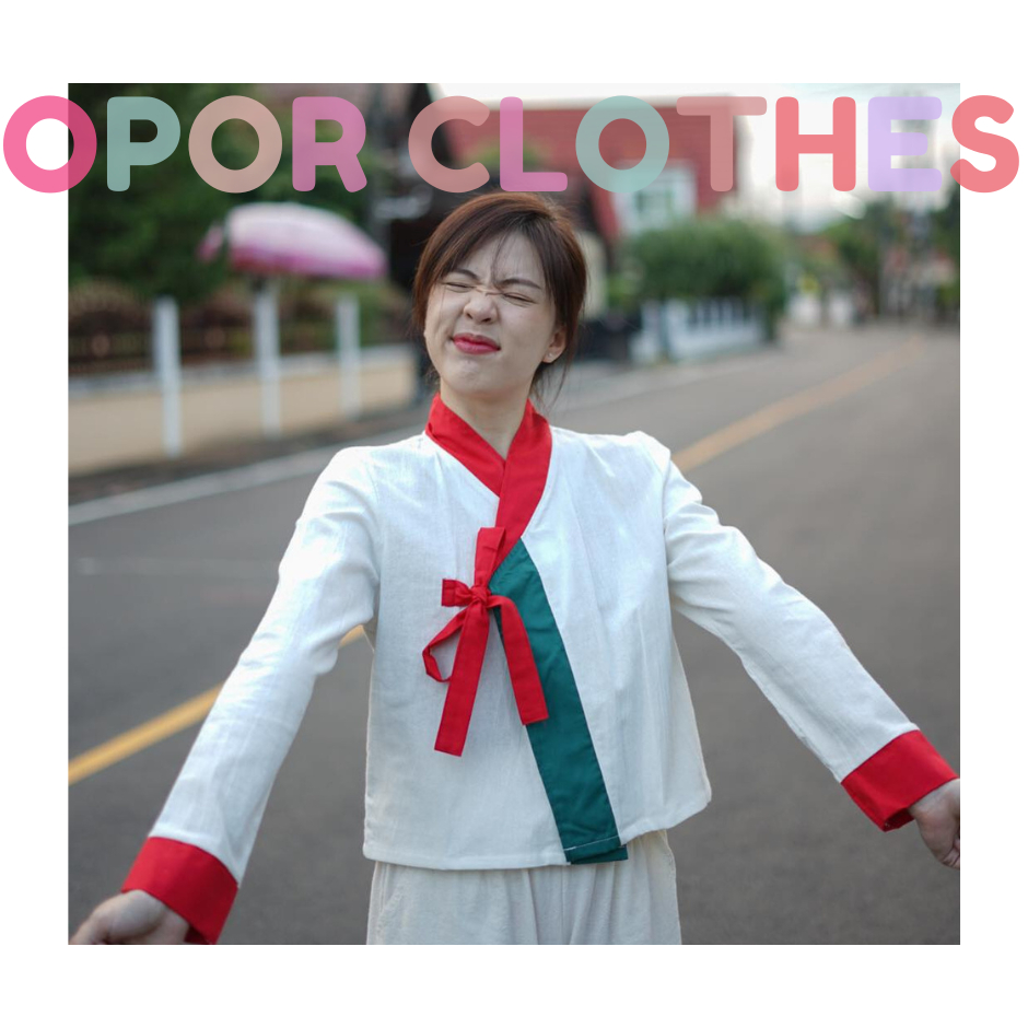 เสื้อฮันบกผูก-ขาวแต่งเขียวกับแดง K-016