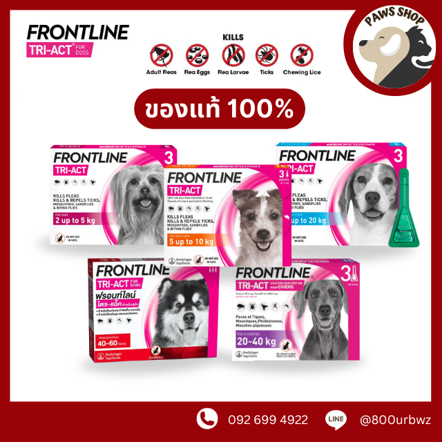 FRONTLINE TRI-ACT สำหรับสุนัข ป้องกันและกำจัดเห็บ หมัด ยุง แมลงวันคอก (1 กล่อง)