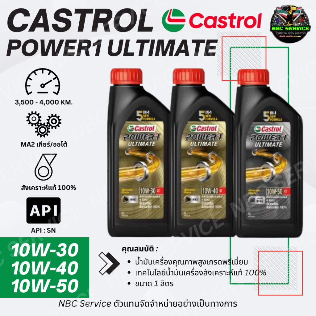 น้ำมันเครื่อง Castrol Power1 Ultimate สังเคราะห์แท้100% ครบทุกเบอร์ *ตัวแทนจัดจำหน่าย