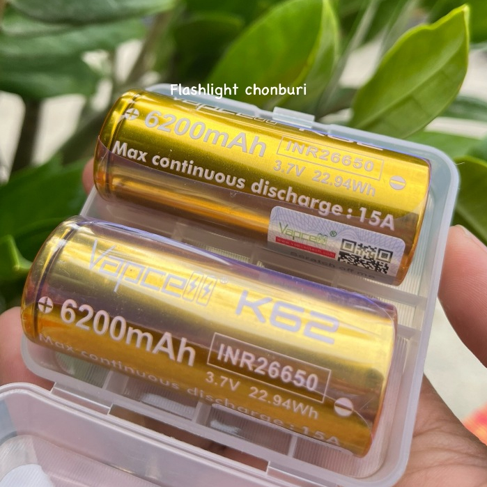 ถ่านชาร์จ Vapcell 26650 K62 สีทอง ความจุ 6200 mAh ถ่านไฟฉาย