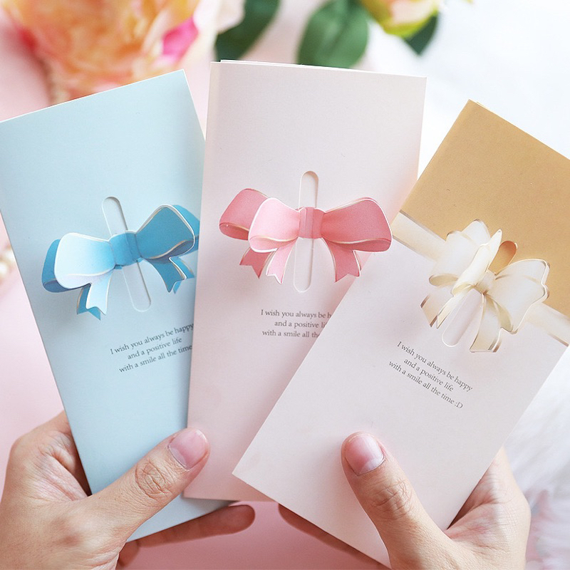(แบบM1) การ์ดอวยพร 3 พับ วันเกิด การ์ดปีใหม่ การ์ดวาเลนไทน์ Vanlentine card Birth day card (รูป4รูปโบว์3D)