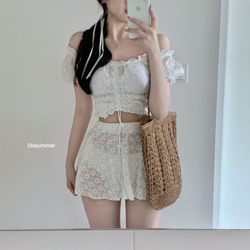 [Dissummer] ชุดว่ายน้ำทูพีช เซต3 ชิ้น แขนสั้นลูกไม้ [ร้านไทย พร้อมส่งจากไทย]