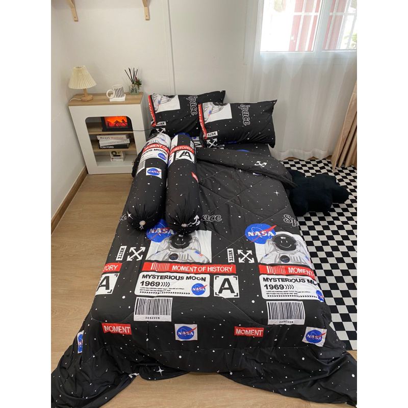 ส่งสินค้าทุกวัน ❗️ ชุดผ้าปูที่นอน ครบเซ็ต 6 ชิ้น ลายนาซ่าดำ