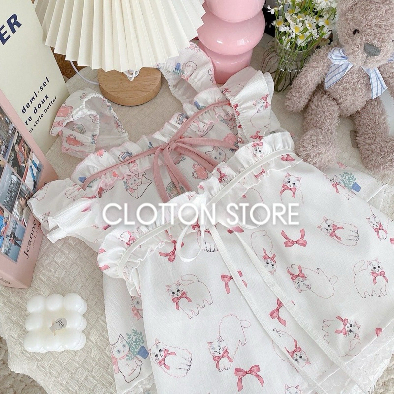 Cutety cat เสื้อแขนปีกระบาย คาดโบว์ผูกอก ดีเทลระบายลูกไม้ น่ารักตัวเล็กตัวน้อยสุดๆ