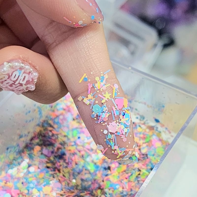 ❄️Candy Gelato! 💖 กากเพชร กลิ๊ตเตอร์  บางพิเศษ เกรดพรีเมี่ยม💕 งานผสมคละสี สำหรับฝั่งเล็บ 🩷🩵 บรรจุกระปุกใช้งานง่าย ✨💜💙