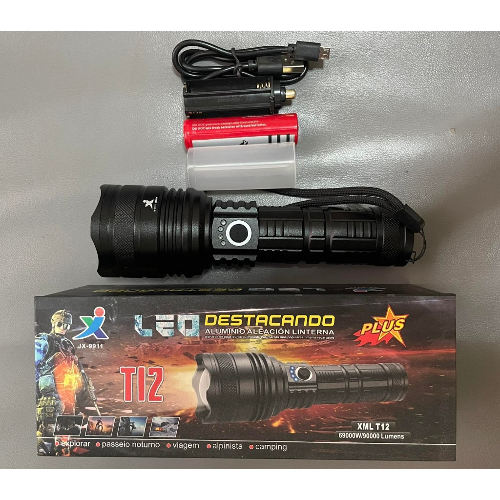 ไฟฉายT12 ไฟฉายแรงสูง ปุ่มเดียวสว่างทั้งบ้าน Zoomได้ไกล