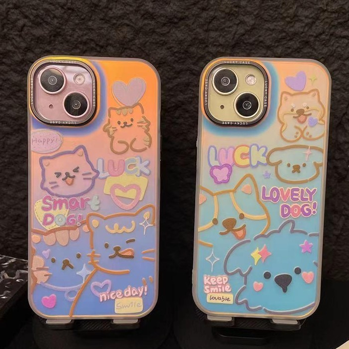 🔥【ส่งจากไทย】เข้ากันได้สำหรับ เคสไอโฟน11 12 Cute Dog Laser Case เคส For iPhone 11 12 13 Pro 15 14 Plus X XR XS Max 7 8 S