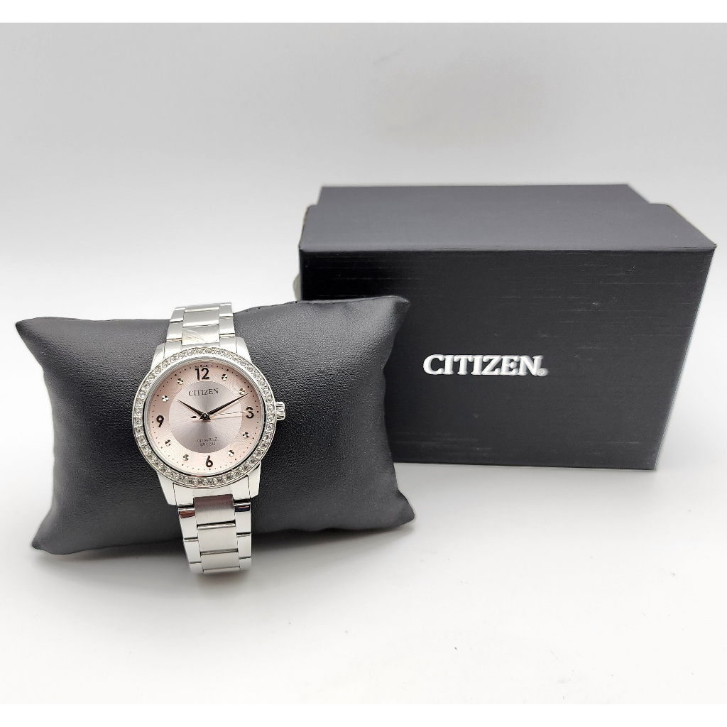 นาฬิกา CITIZEN WOMEN'S EL3090-81X QUARTZ CRYSTAL PINK/SILVER DIAL STAINLESS STEEL WATCH 35 MM พร้อมกล่อง (ใหม่มีตำหนิ)