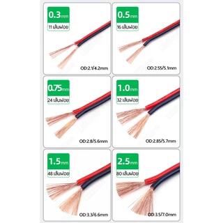 สายไฟ ใส มี UL แดงดำ ดำแดง ทองแดงแท้ เชื่อมง่าย นีออนเฟล็ก ไฟเส้น led neon flex wire cable สายลำโพง