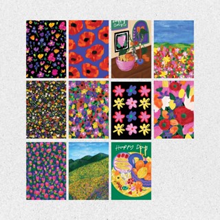 💐✨ Flower Postcard 11 ลาย 💌🌷 โปสการ์ดภาพวาดดอกไม้สไตล์วินเทจ…