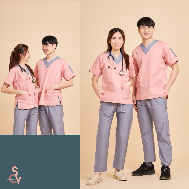 scrubvet: ชุดเสื้อสครับสีชมพูเทา (เสื้อชมพู+กางเกงเทา) ราคา ถูกที่สุด ดีลบีเคเค แกลเลอรีภาพที่ 2