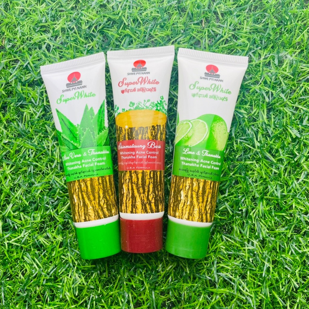 โฟมล้างหน้า Super White SHWE PYI NANN สูตร มะนาว ทานาคา ว่านหางจระเข้ Facial Foam