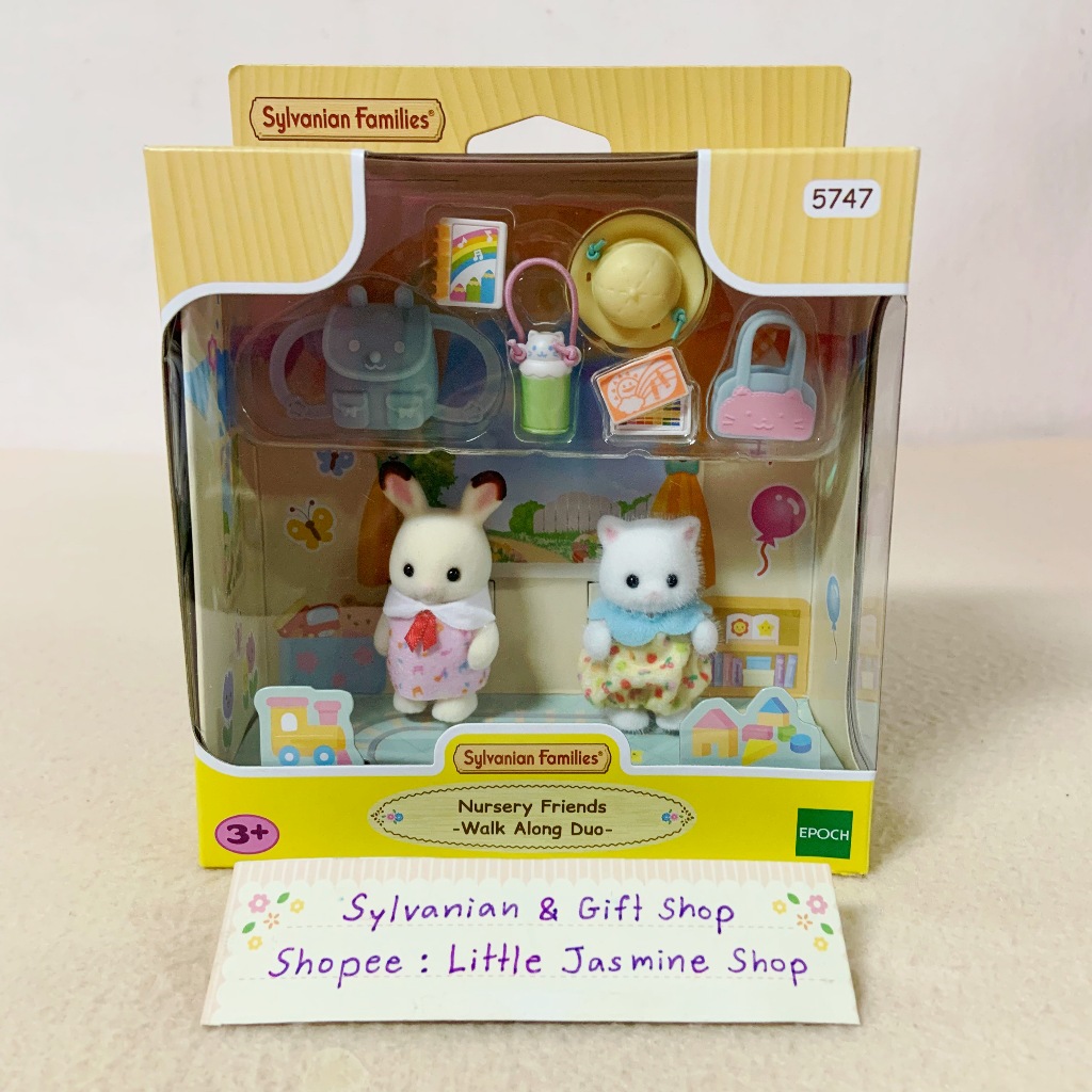 ตุ๊กตาเบบี้แมวเปอร์เซีย กระต่ายช็อกโกแลต ซิลวาเนียน Nursery Friends - Walk Along Duo: Sylvanian Persian Baby บ้านตุ๊กตา