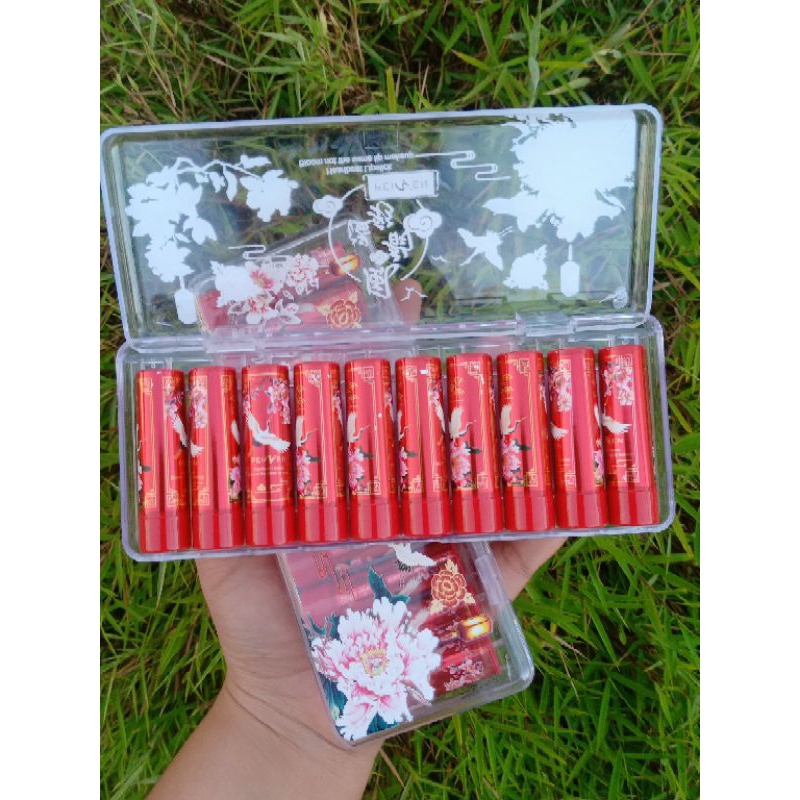 #เซ็ตลิปแดง"10แท่ง/เซ็ต" สีโทนแดงอมส้ม"สวยมาก(ขนาดมินิ_พกพาง่าย)