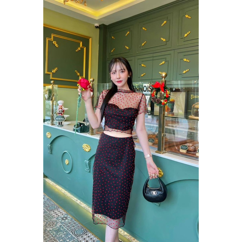 Valentine skirt กระโปรงชีฟองหัวใจซับใน2ชั้น น่ารักทรงสวยให้ผ้าแบบไม่หวงกันเลยทีเดียว