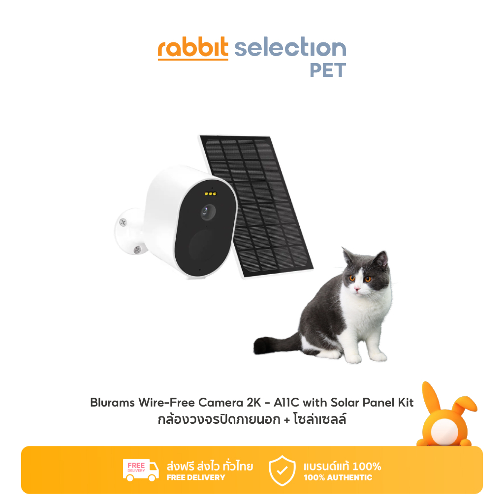 [ลดล้างสต๊อก] Rabbit Selection Pet Blurams Wireless Camera Lite with Solar Panel Kit - A11C Wire-Free Camera 2K กล้องวงจรปิดภายนอก + โซล่าเซลล์