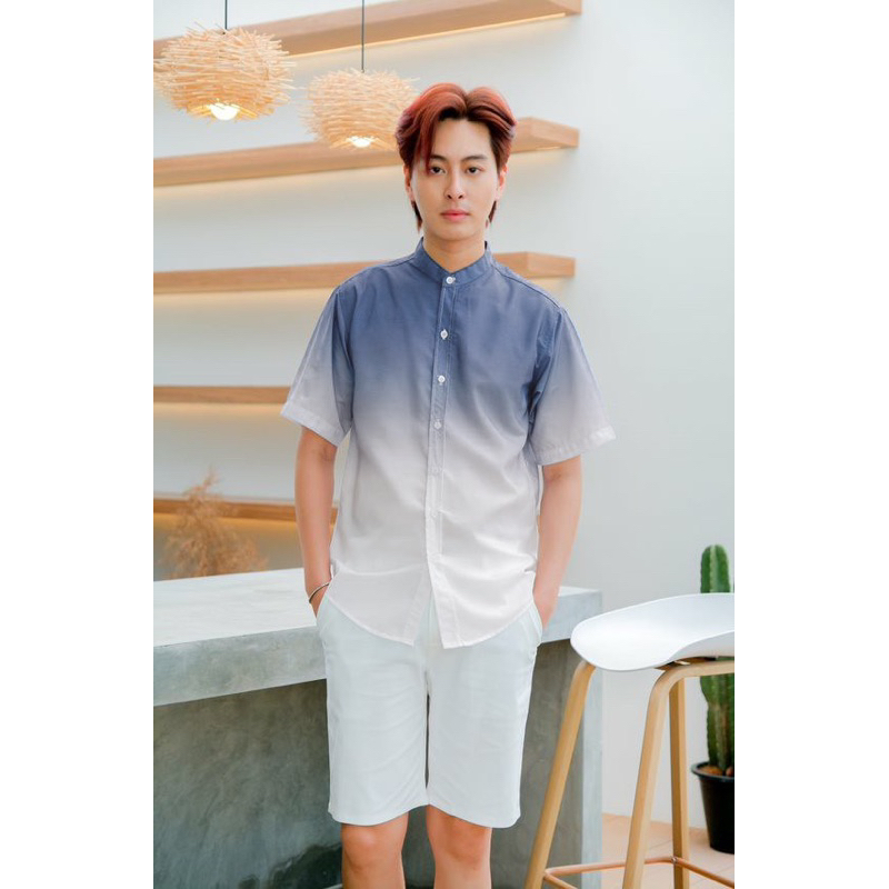 L'M men's style เสื้อเชิ้ตผู้ชาย แขนสั้นไล่สี