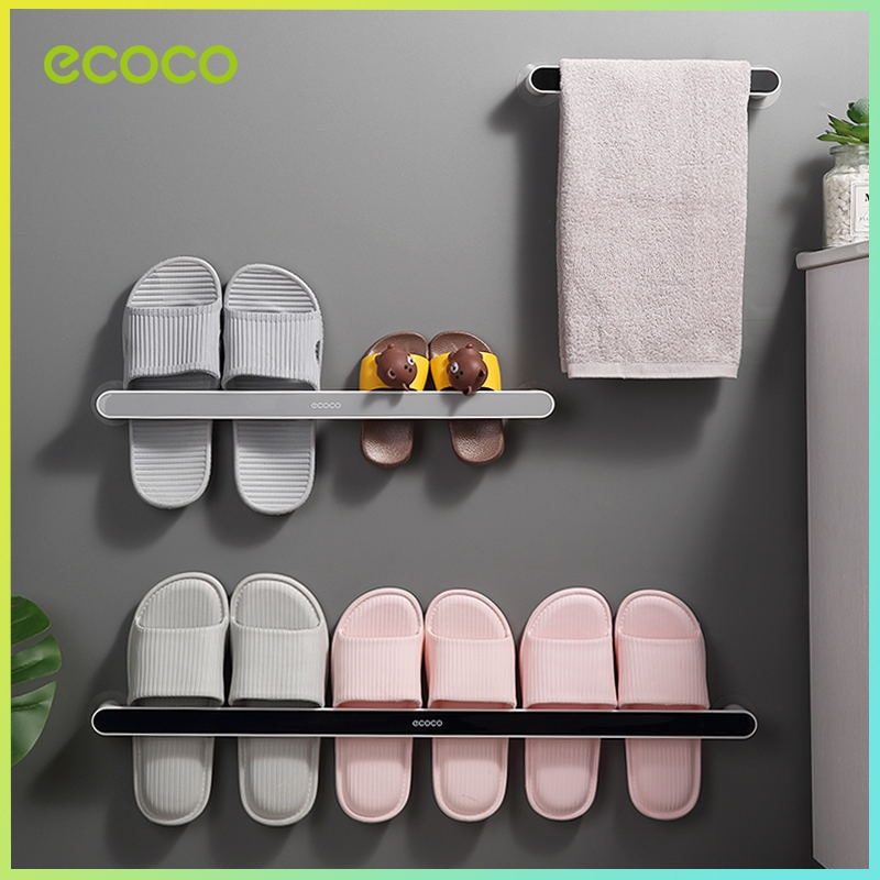 Ecoco ชั้นวางรองเท้าแตะติดผนัง ชั้นวางในห้องน้ำ ชั้นวางผ้าเช็ดตัว ห้องน้ำ ชั้นวางในห้องน้ำ ชั้นวางขอ