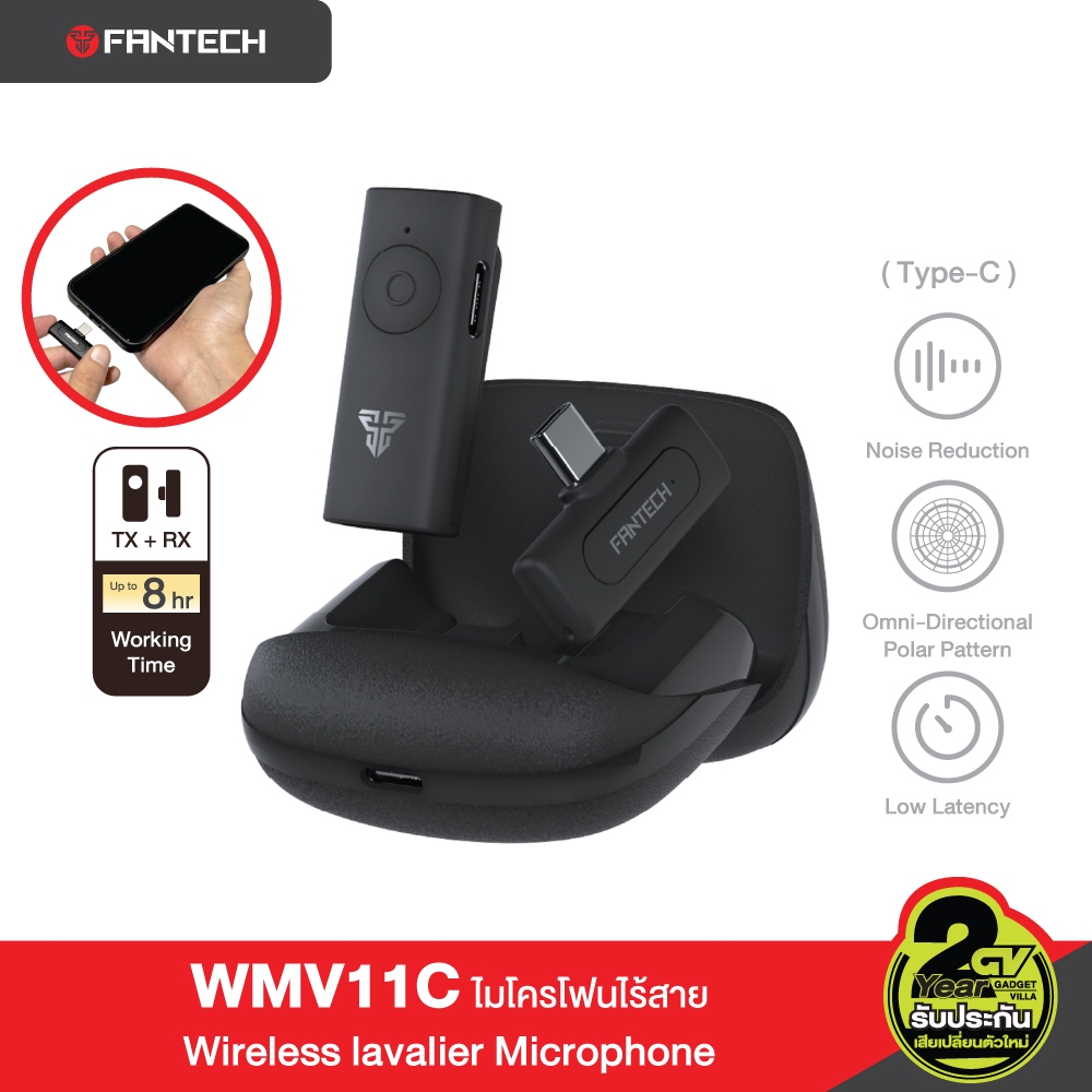 FANTECH ไมค์ไร้สาย Clip On ติดปกเสื้อ Wireless Microphone Type-C รุ่น WMV11C