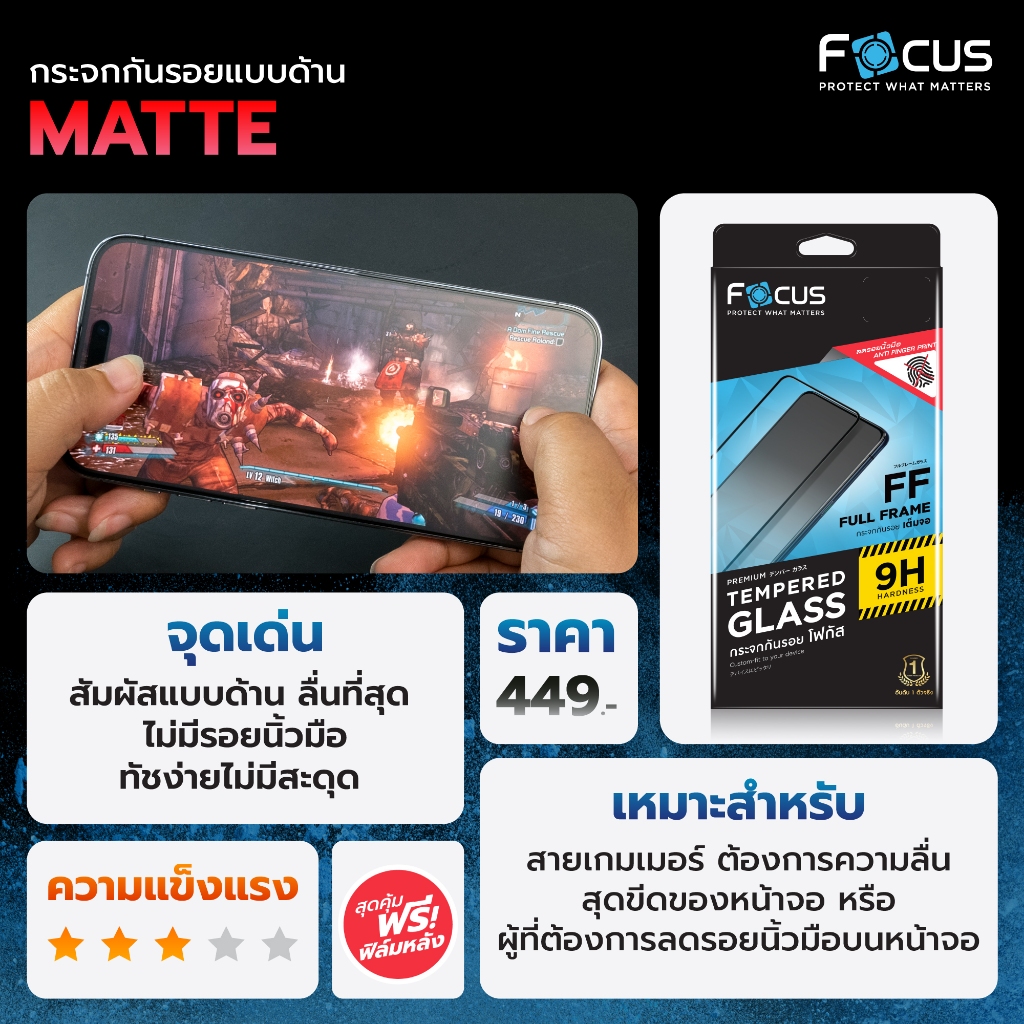 Focus ฟิล์มกระจก สำหรับ iPhone 17e 17 17Air 17Pro 17ProMax 16e 16PM 16Pro 16Plus 16 15 14 13 12 11 เต็มจอ ด้าน ไอโฟน รูปที่ 5