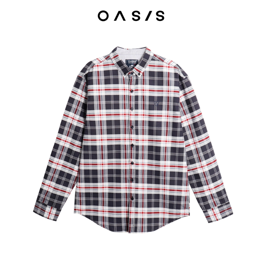 OASIS เสื้อเชิ้ตผู้ชาย รุ่น MWLB4009-6 เสื้อเชิ้ตแขนยาว ลายสก็อต ผ้า cotton100%