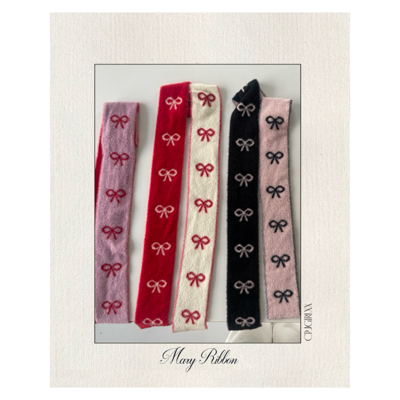 cpjgirlxx | Mary Ribbon Scarf [new-cpjmade] ผ้าพันคอลายโบว์ ขนนุ่ม เกาหลี y2k