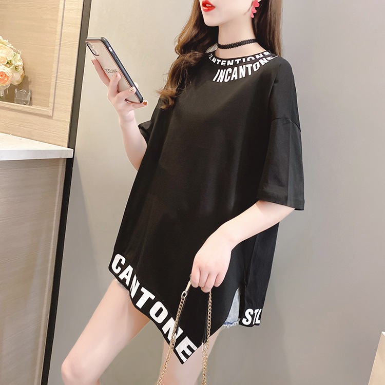 เสื้อแขนสั้นคอกลม Oversize (อก 48-64 นิ้ว) พิมลายอังกฤษรอบคอเสื้อ-ชายเสื้อ ผ้าคอตตอล A46