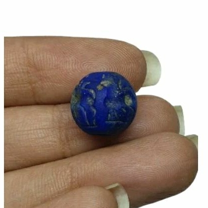 หินลาพิสลาซูลี่ หินแท้ธรรมชาติ หินโบราณ หินแกะสลัก Natural Old Lapis Lazuli Intaglio Animal Engraved Stamp Round Bead