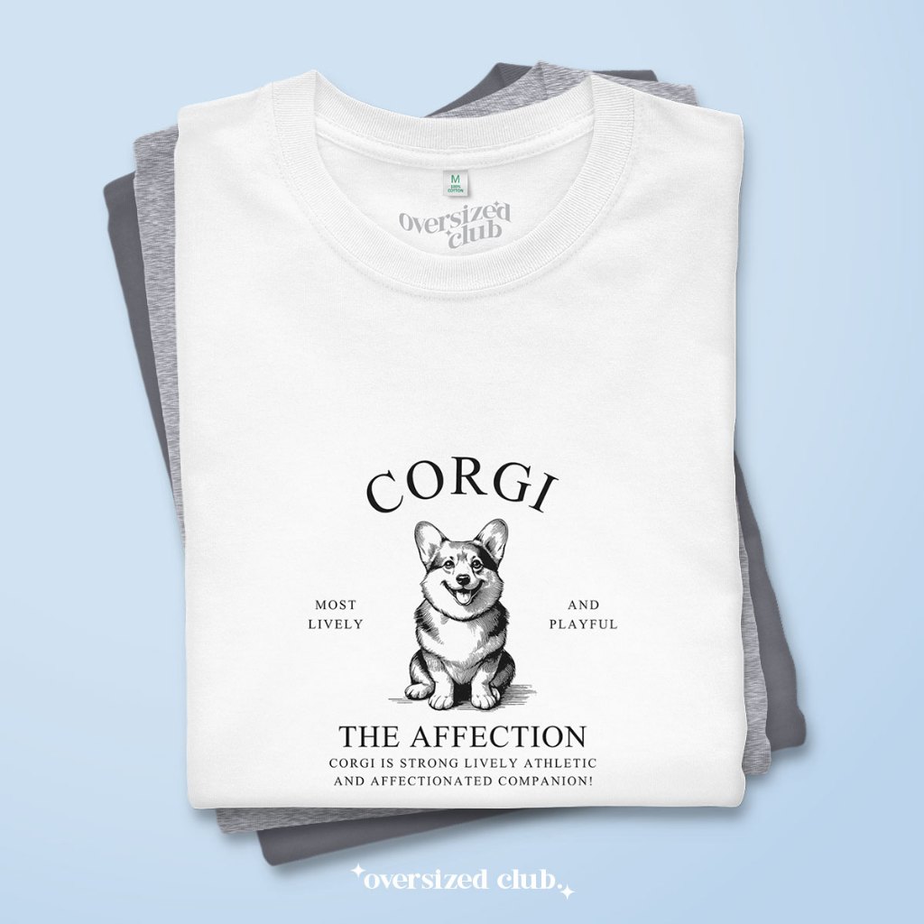 เสื้อยืดสกรีนลาย New Minimal Corgi คอร์กี้ [Classic Cotton 100% by Oversized Club]