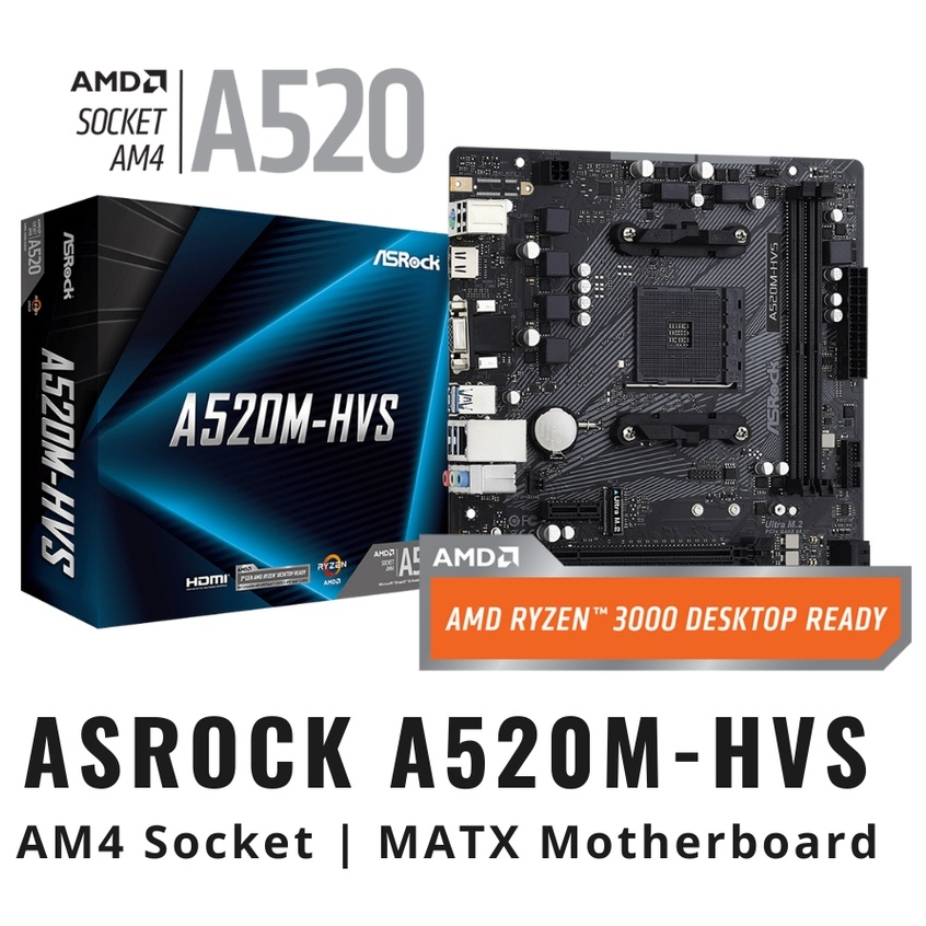 MAINBOARD (เมนบอร์ด) AM4 ASRock A520M-HVS ประกัน 3 ปี