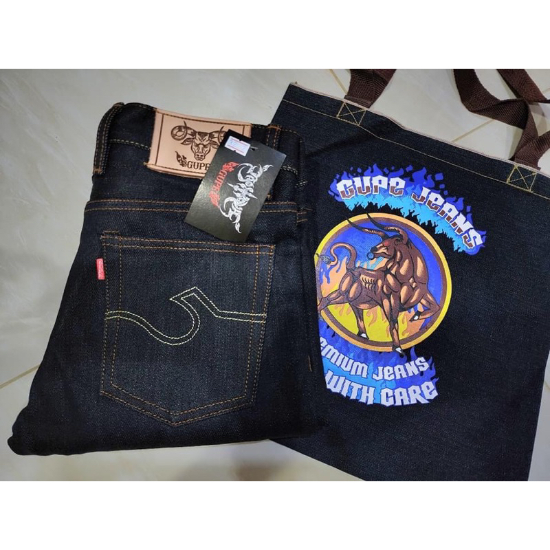กรูปรียีนส์Gupee Jeans denim 23ozริมแดงทรงกะบอกเล็กslim fit