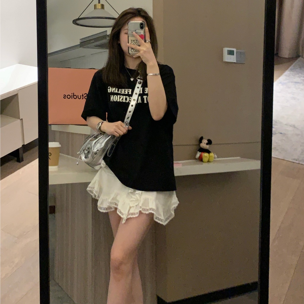 เสื้อยืดแขนสั้นลําลองทรงหลวมสไตล์เกาหลี oversize เสื้อผ้าแฟชั่นวัยรุ่น เสื้อโอเวอร์ไซส์ลายตัวหนังสือ ผู้หญิงน่ารัก
