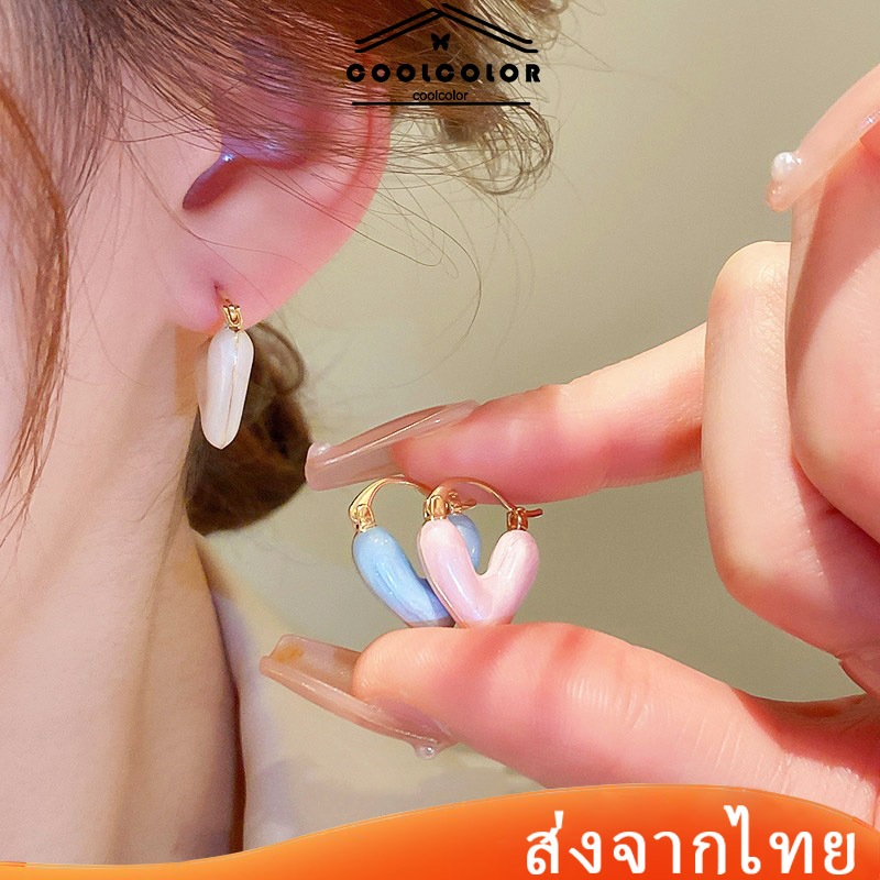 CODในไทย ต่างหูใหม่โลหะผสมรูปหัวใจหรูหราสีขาวสไตล์เกาหลีแฟชั่นเครื่องประดับแฟชั่นสําหรับผู้หญิงนำเข้า