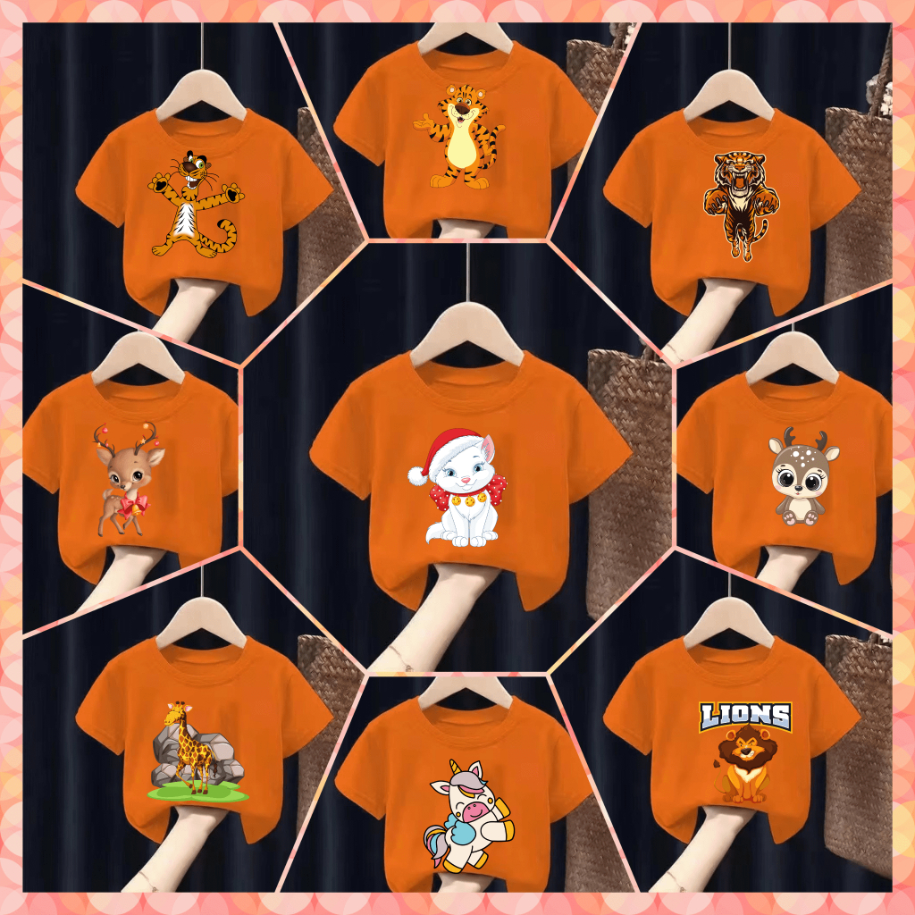 เสื้อยืดเด็กพิมพ์ลายการ์ตูนน่ารักๆๆ"สีส้ม" เนื้อผ้าฝ้าย Pattern 169-180