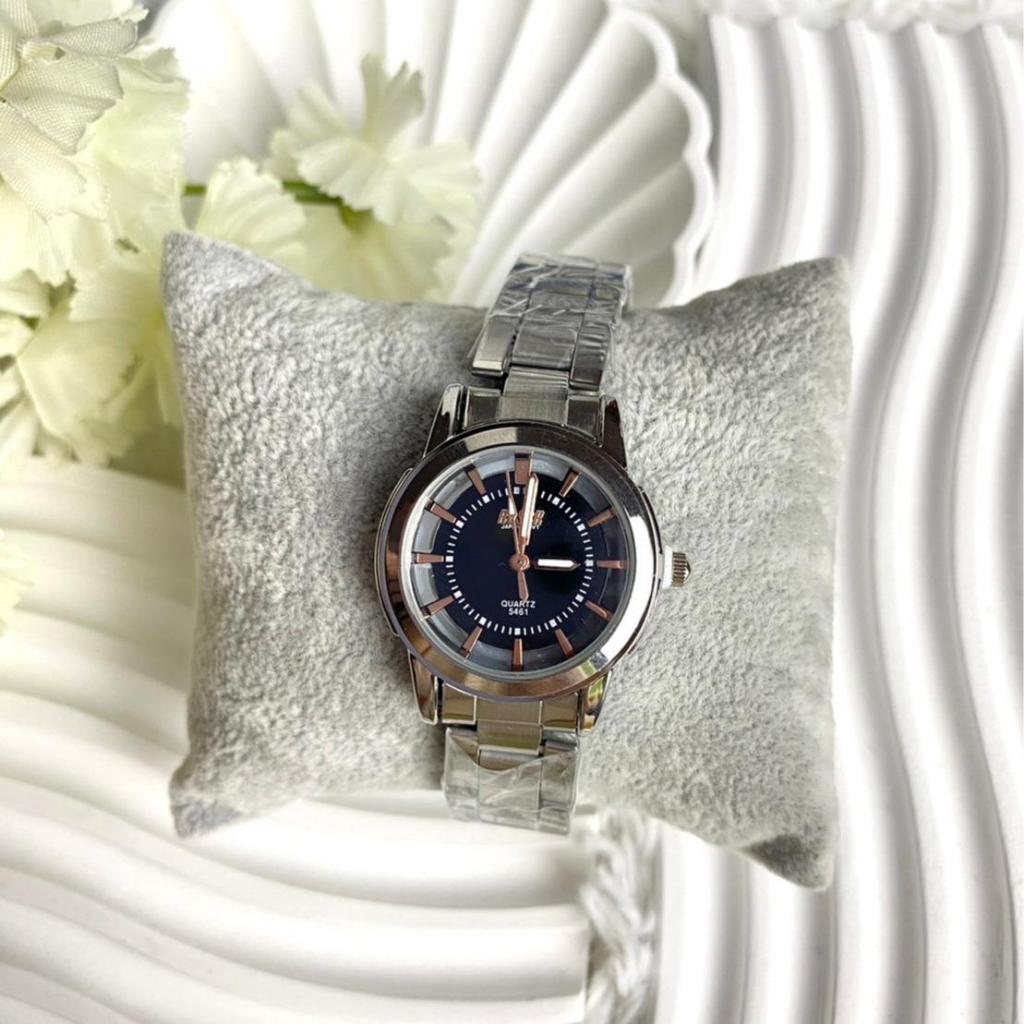 BOSCK นาฬิกาผู้หญิงหน้าปัดตัวเลขขีดสายเลทสีดำพิ้งBOS1