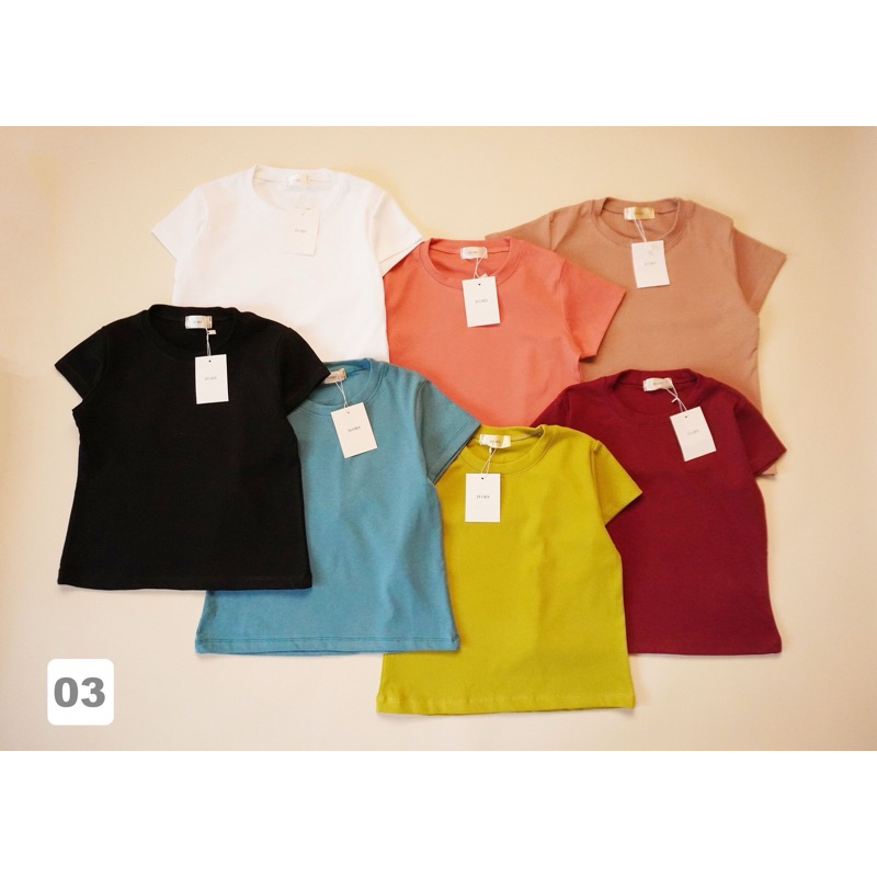 03เสื้อครอปผ้ายูนิโคล่lVORY แขนสั้นคอกลม กระชับพอดี เกาหลี เกาใจ น่ารักมากๆ งานสวยแมชท์ง่าย