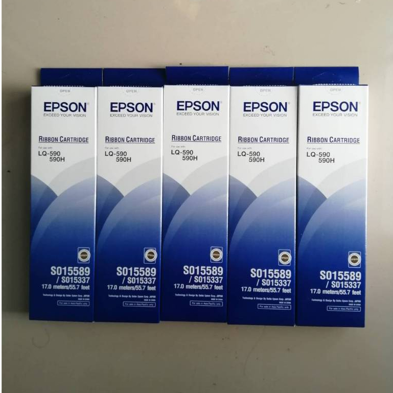 LQ-590 แพ็ค 5ม้วน ตลับผ้าหมึกดอทเมตริกซ์ S015589 หมึกสีดำ หมึกแท้จาก Epson