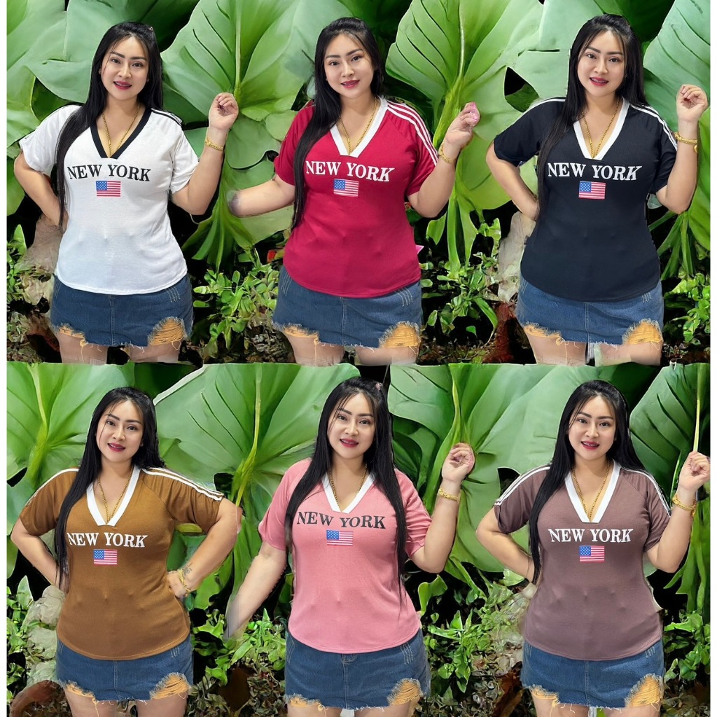 เสื้อบอลต๋องแฟชั่นสาวอวบ อก38-44 ยาว23 ผ้าร่องสกรีนลาย คอวี สวยมาก **รุ่น เสื้อบอลผ้าร่อง บาวเทอร์ตัวยาว