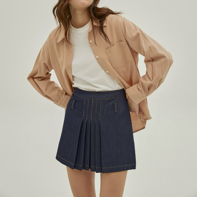 กระโปรงยีนส์พลีท สไตล์เดนิม มินิ (พร้อมส่ง) Size S/M/L
