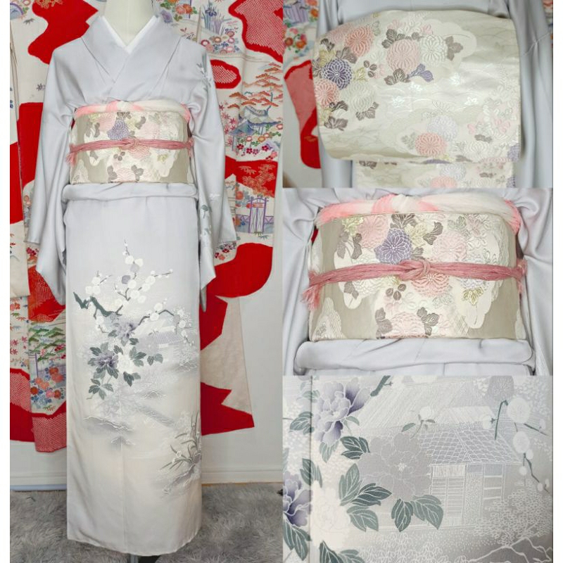 พร้อมส่ง set kimono กิโมโน สีเทา มือสองของแท้จากญี่ปุ่น