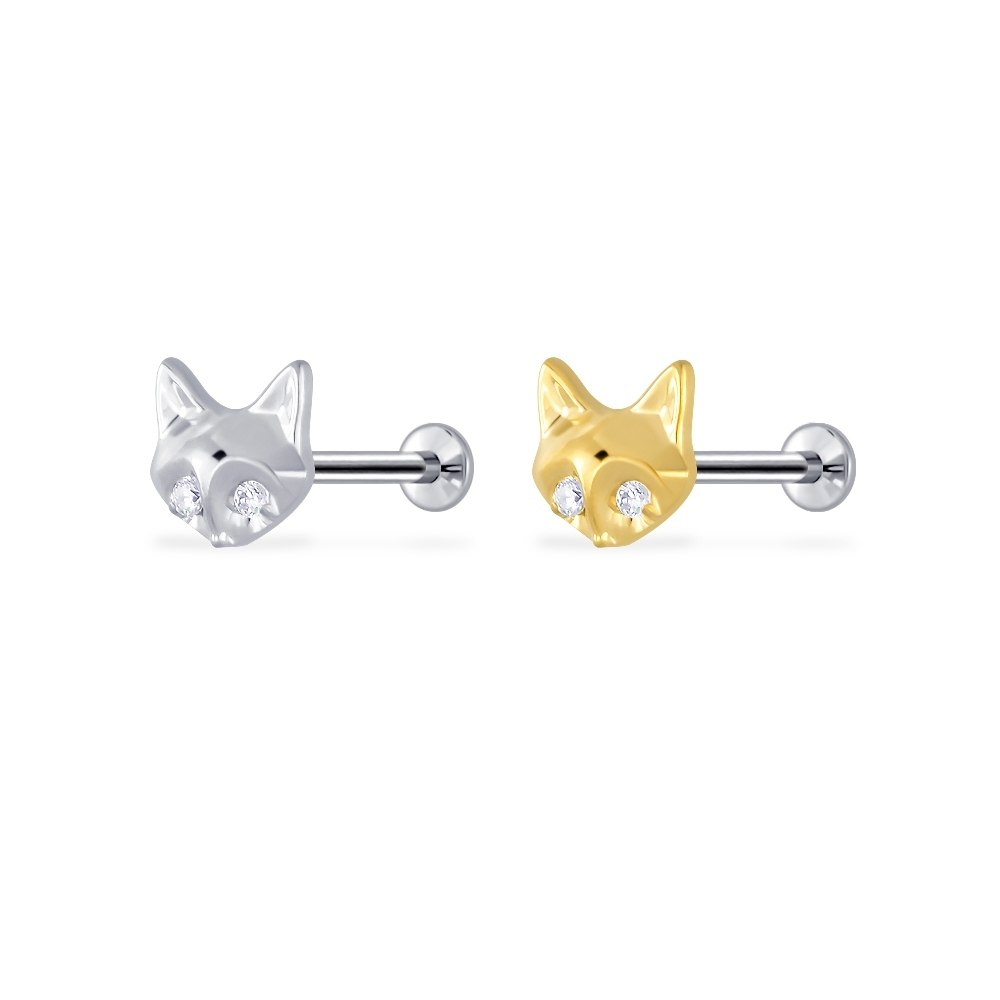 PiercingRoomByJay, จิว/ต่างหูแป้นแบน สำหรับผิวแพ้ง่าย FOX CZ Titanium เกรดการแพทย์