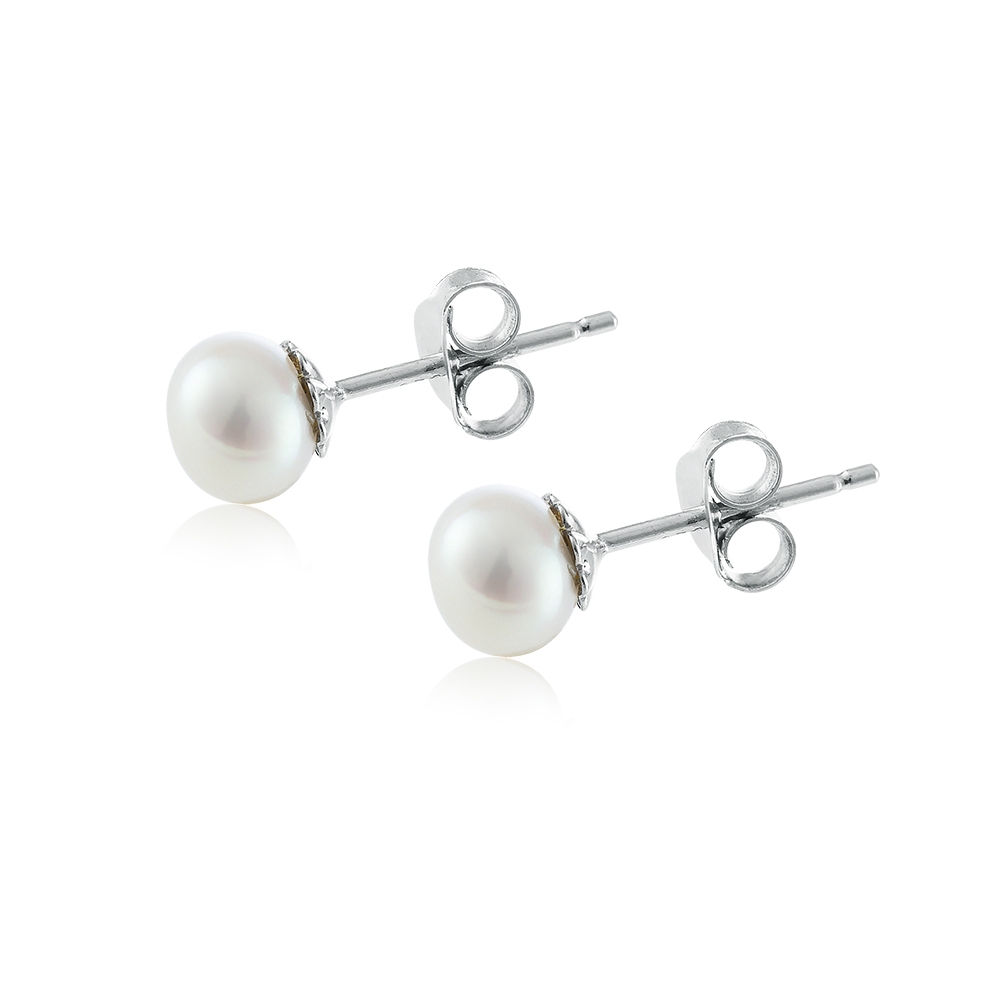 PEARL BIJOU ต่างหูไข่มุกน้ำจืดเรียบสีขาวไซส์XS-M