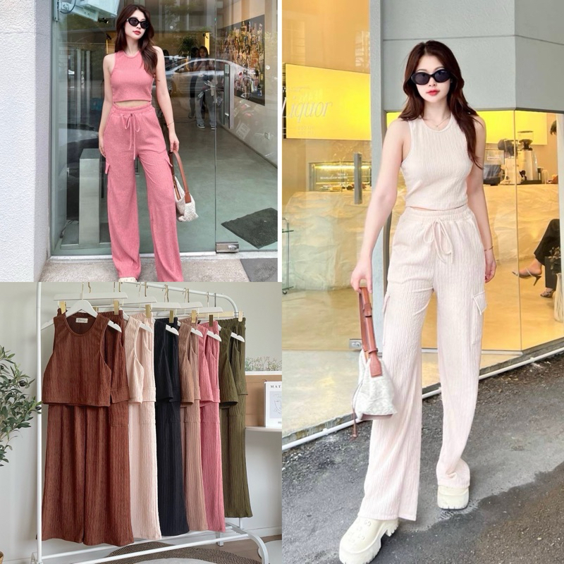 Teera พร้อมส่ง Set2 ชิ้น เสื้อครอปกล้ามมาคู่กับกางเกงคาร์โก้เท่ห์มากๆ เนื้อผ้าท็อฟฟี่ nanny